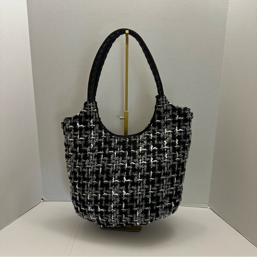 Patricia Nash Large Delaney Satchel – Tweed Pattern in Black, White & Gray
